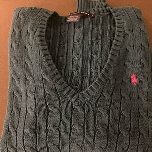 Ralph Lauren Teal V-Neck Cable Knit Sweater Size XL